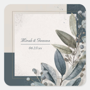 Modern Minimal Botanical Foliage Geometric Wedding Square Sticker