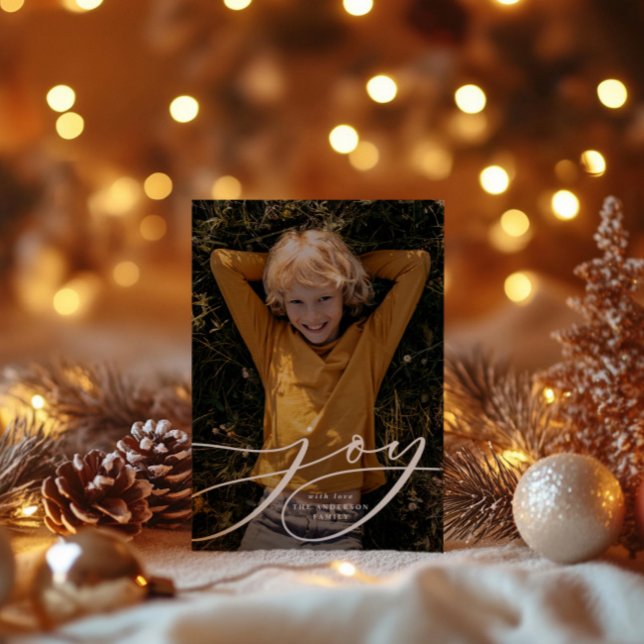 Modern minimal botanical joy script Christmas Holiday Card (Creator Uploaded)