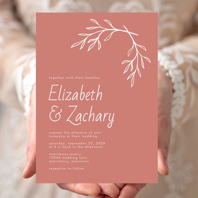 Modern Minimal Botanical Terracotta Wedding Invitation (Creator Uploaded)