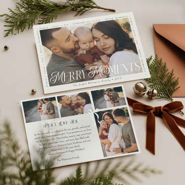 Modern Minimal Bow Merry Moments Photo Collage Holiday Card (Modern Minimal Bow Merry Moments Photo Collage Holiday Card)