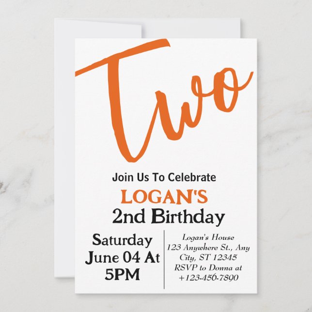 Modern Minimal  Boy 2nd Birthday Photo  Invitation (Front)