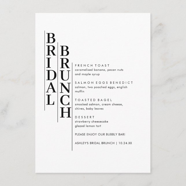 Modern Minimal Bridal Brunch Menu (Front)