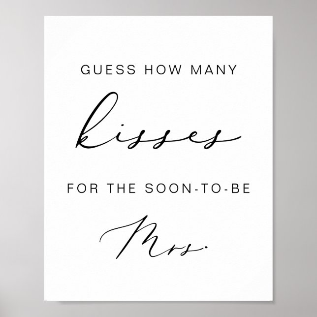 Modern Minimal Bridal Shower guess the kisses Sign (Front)