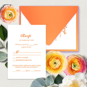 Modern Minimal Bright Orange Wedding Meal Choice RSVP Card