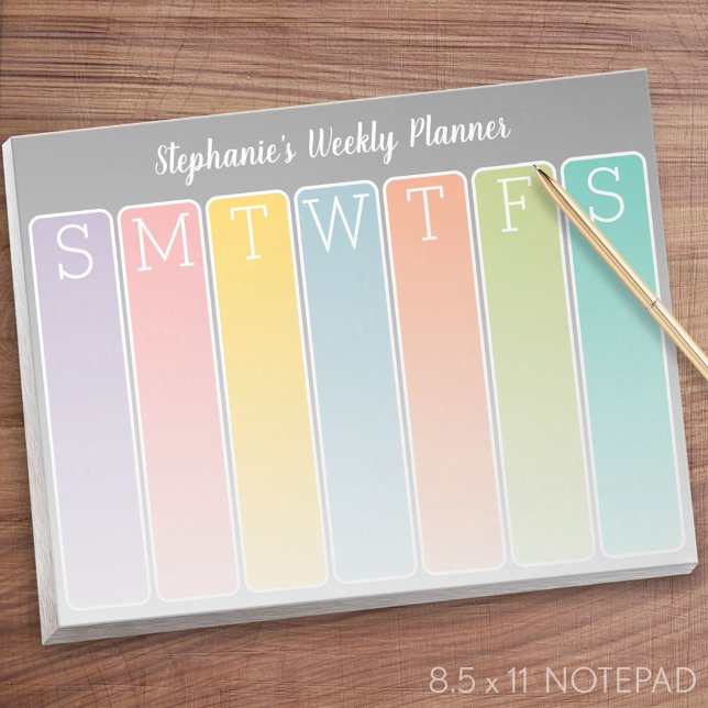 Modern Minimal Bright Weekly Planner with Name Notepad (Weekly Planner Notepad - Personalized)