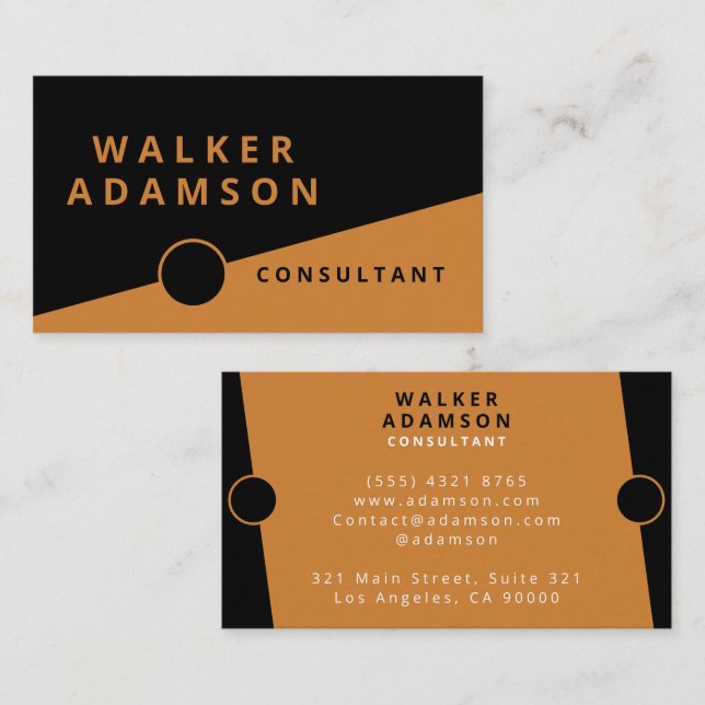 Modern Minimal Bronze & Black Business Card (Front/Back)