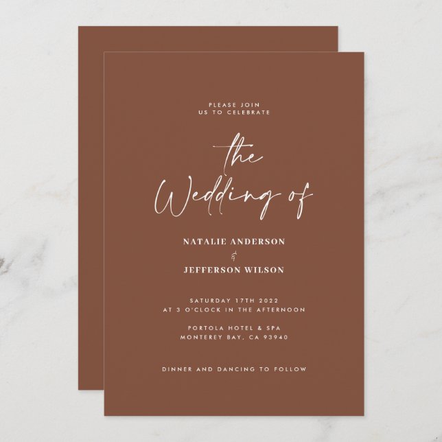 Modern minimal brown natural details QR wedding Invitation (Front/Back)