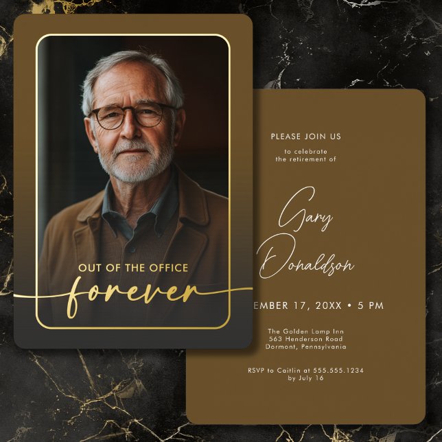 Modern Minimal Brown Photo Retirement Party (Modern Minimal Brown Photo Retirement Party Foil Invitation)