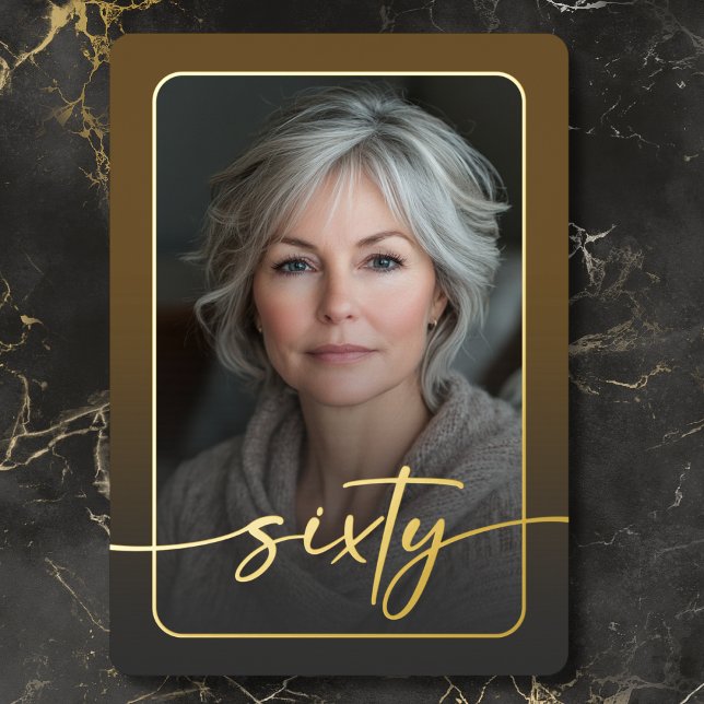 Modern Minimal Brown Photo Sixtieth Birthday (Modern Minimal Brown Photo Sixtieth Birthday Foil Invitation)