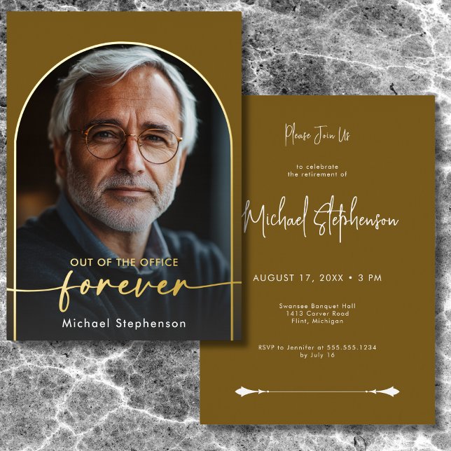 Modern Minimal Brown Retirement Party (Modern Minimal Brown Foil Retirement Party Foil Invitation)