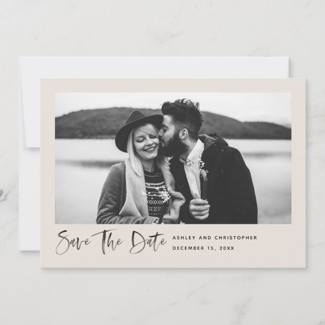 Modern Minimal Brush Script Photo BLUSH Save The Date (Front)