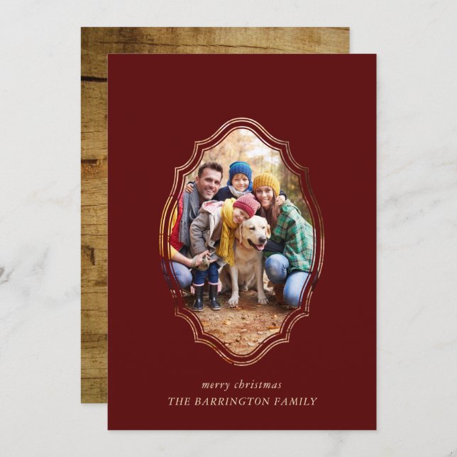 Modern Minimal Burgundy And Wood Photo (Front/Back)