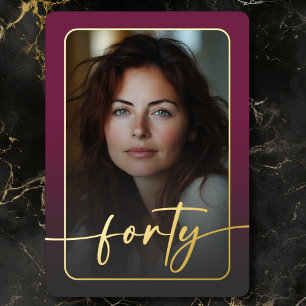 Modern Minimal Burgundy Photo Fortieth Birthday