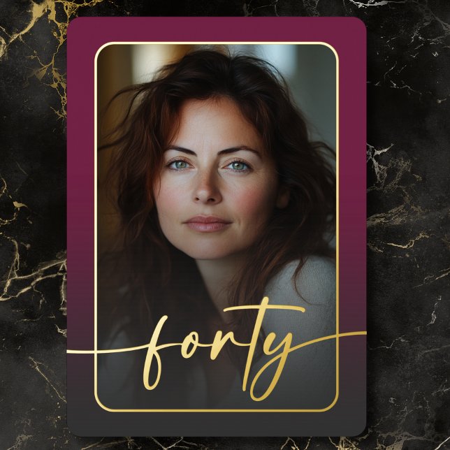 Modern Minimal Burgundy Photo Fortieth Birthday (Modern Minimal Burgundy Photo Fortieth Birthday Foil Invitation)