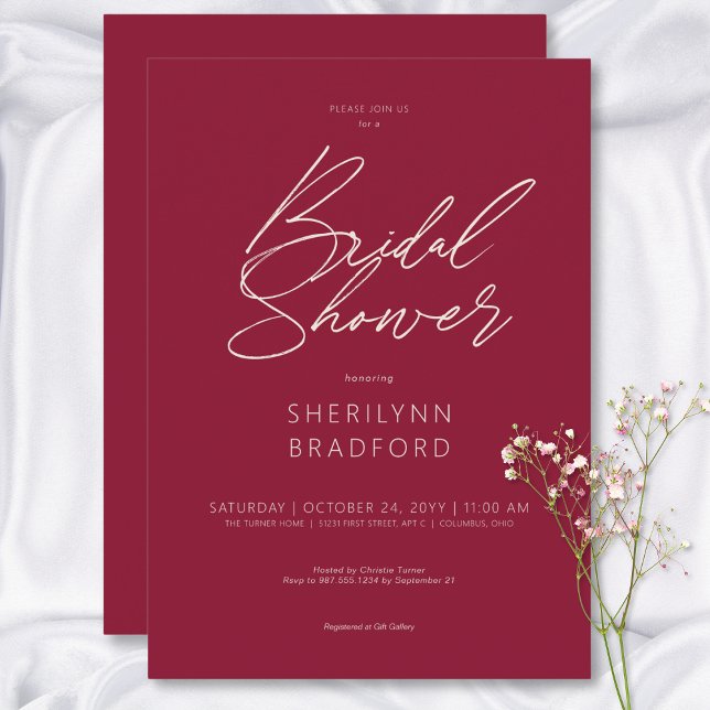 Modern Minimal Burgundy Red Bridal Shower Invitation (Modern Minimal Burgundy Red Bridal Shower Invitation)