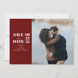 Modern Minimal Burgundy Red Save the Date Photo