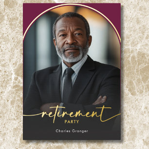 Modern Minimal Burgundy Retirement Party