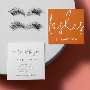 Modern Minimal Burnt Orange Script Beauty Lashes Square Business Card
