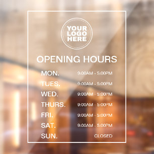 Modern Minimal Business Logo Opening Hours Window Cling