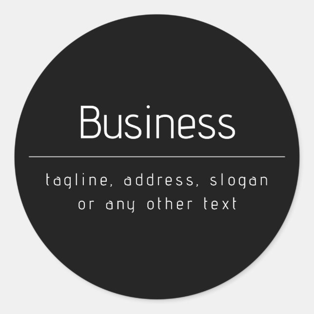 Modern Minimal Business Name & other Info | Black Classic Round Sticker (Front)