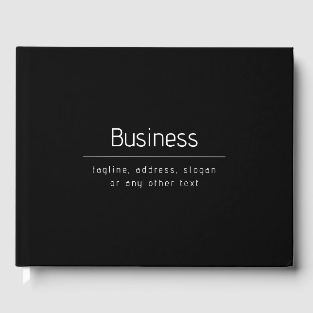 Modern Minimal Business Name & other Info | Black Guest Book (Front)