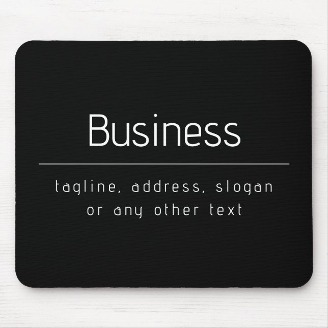 Modern Minimal Business Name & other Info | Black Mouse Mat (Front)
