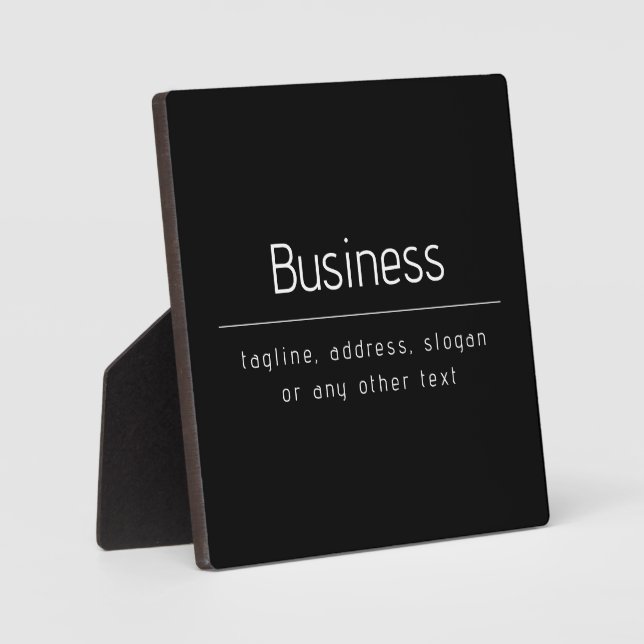 Modern Minimal Business Name & other Info | Black Plaque (Front)