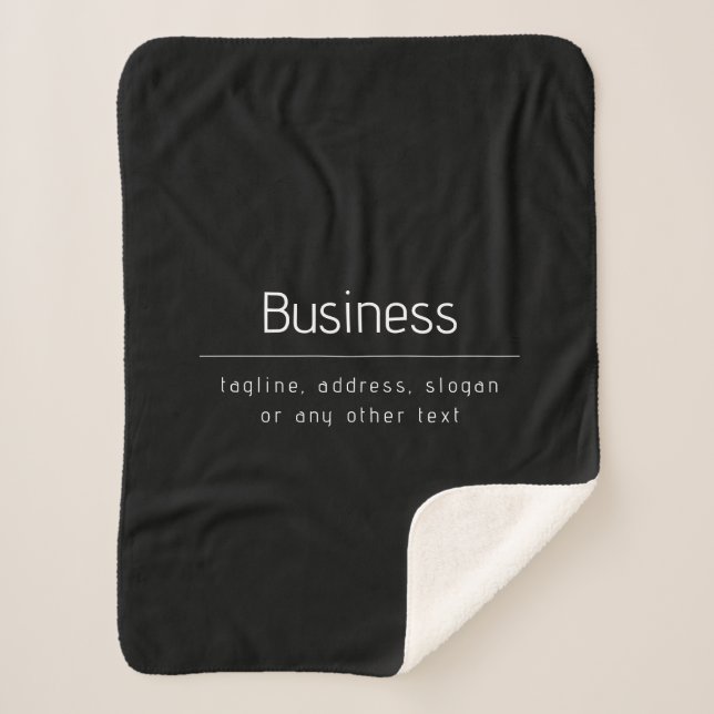 Modern Minimal Business Name & other Info | Black Sherpa Blanket (Front)