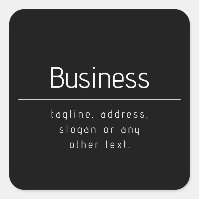 Modern Minimal Business Name & other Info | Black Square Sticker (Front)