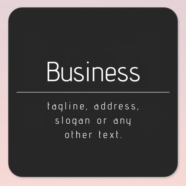 Modern Minimal Business Name & other Info | Black Square Sticker (Creator Uploaded)