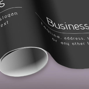 Modern Minimal Business Name & other Info Black Wrapping Paper