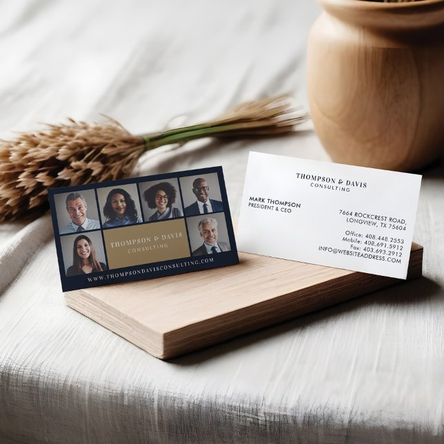 Modern & Minimal Business Team Members Photo Grid Business Card (Modern & Minimal Business Team Members Photo Grid Business Card)