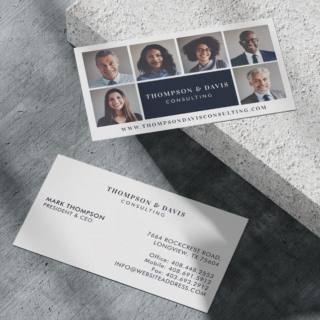 Modern & Minimal Business Team Members Photo Grid Card (Modern & Minimal Business Team Members Photo Grid Business Card)