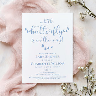 Modern Minimal Butterfly Calligraphy Baby Shower Invitation