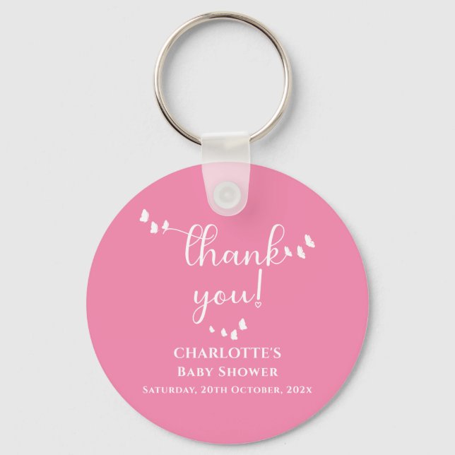 Modern Minimal Butterfly Calligraphy Baby Shower Key Ring (Front)