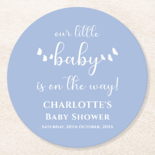 Modern Minimal Butterfly Calligraphy Baby Shower Round Paper Coaster
