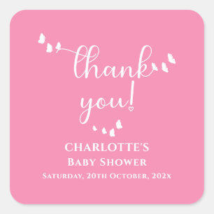 Modern Minimal Butterfly Calligraphy Baby Shower Square Sticker