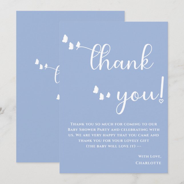 Modern Minimal Butterfly Calligraphy Baby Shower Thank You Card (Front/Back)