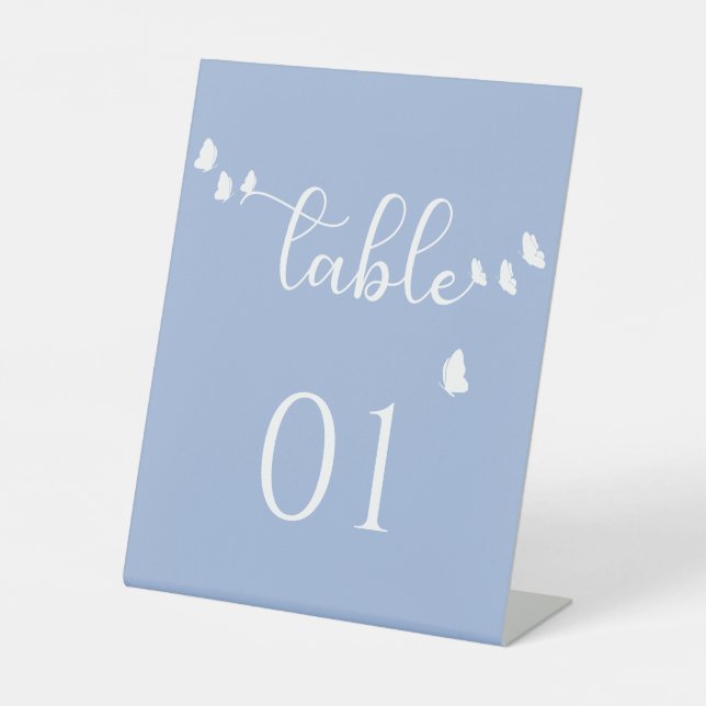 Modern Minimal Butterfly Calligraphy Table Numbers Pedestal Sign (Front)