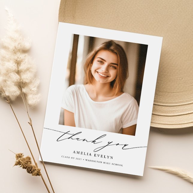 Modern Minimal Calligraphy 2023 Graduation Photo Thank You Card (Creator Uploaded)