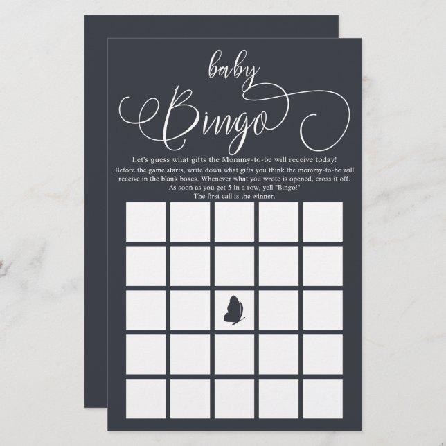 Modern Minimal Calligraphy Baby Bingo Game Flyer (Front/Back)