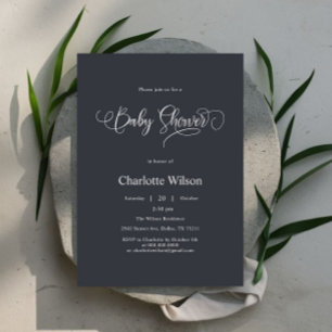 Modern Minimal Calligraphy Baby Boy Shower Invitation