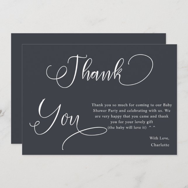 Modern Minimal Calligraphy Baby Girl Shower Thank You Card (Front/Back)