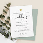 Modern Minimal Calligraphy Gold Greenery Wedding Invitation<br><div class="desc">This chic wedding invitation shines with simplicity. Modern typography,  gorgeous calligraphy accented by a pretty heart in (printed) gold,  this suite is both minimal and elegant. Space for more details on the back (or leave blank). This is the dusty green background version.</div>