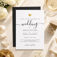 Modern Minimal Calligraphy Gold Heart Wedding