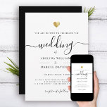 Modern Minimal Calligraphy Gold Heart Wedding Invitation<br><div class="desc">This chic wedding invitation shines with simplicity. Modern typography,  gorgeous calligraphy accented by a pretty heart in (printed) gold,  this suite is both minimal and elegant. Space for more details on the back (or leave blank).</div>