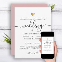 Modern Minimal Calligraphy Gold Heart Wedding