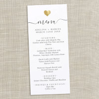 Modern Minimal Calligraphy Gold Heart Wedding Menu
