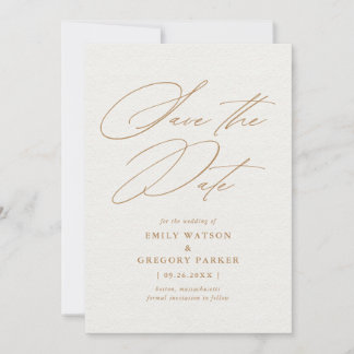 Modern Minimal Calligraphy Gold Wedding Save The Date
