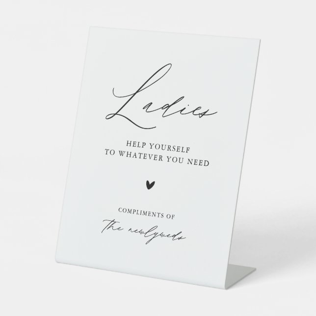 Modern Minimal Calligraphy Ladies Wedding Bathroom Pedestal Sign (Front)